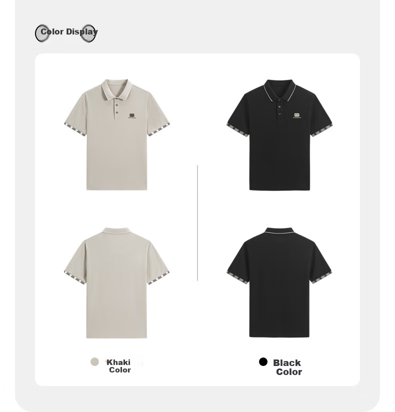 GXG Men's Clothing, Contains Mulberry Silk, Men's Business Turn-Down Collar Short-Sleeve Polo Shirt, Summer, Khaki Color, 4XL-195 2