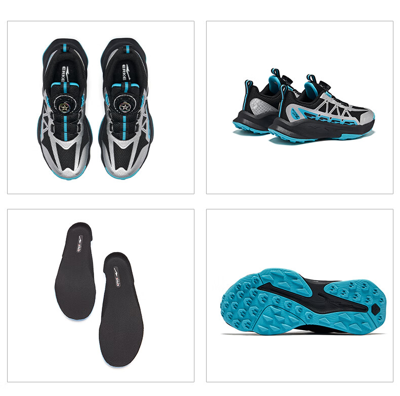 ERKE Kids Boys Girls Sports Shoes Children Youth Dial Cushioning Running Shoes Haze Blue/Black Size 35 26