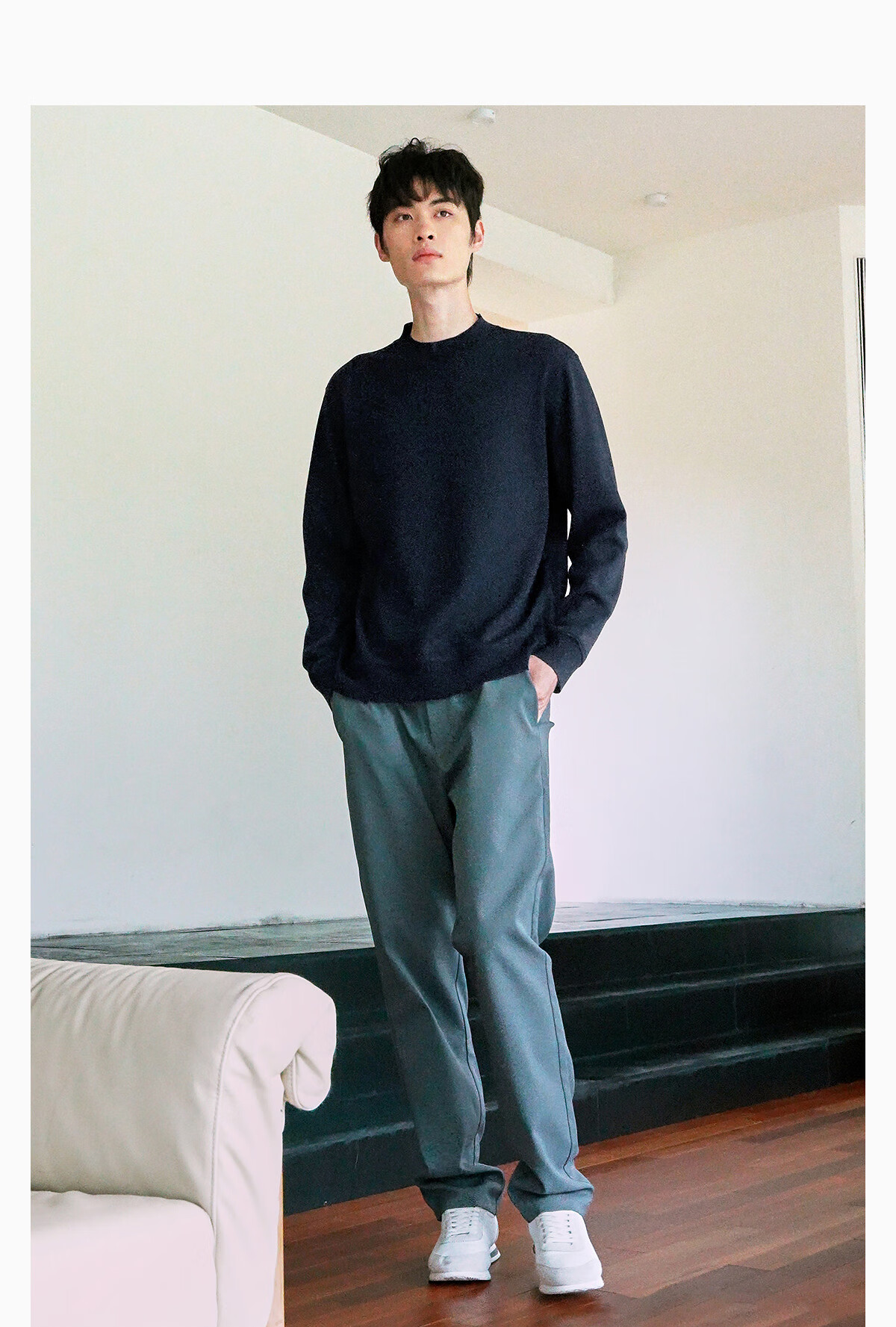 Hodo Machine Washable Full Wool Fleece-Lined Men's Autumn Winter Knit Crew Neck Sweater 14
