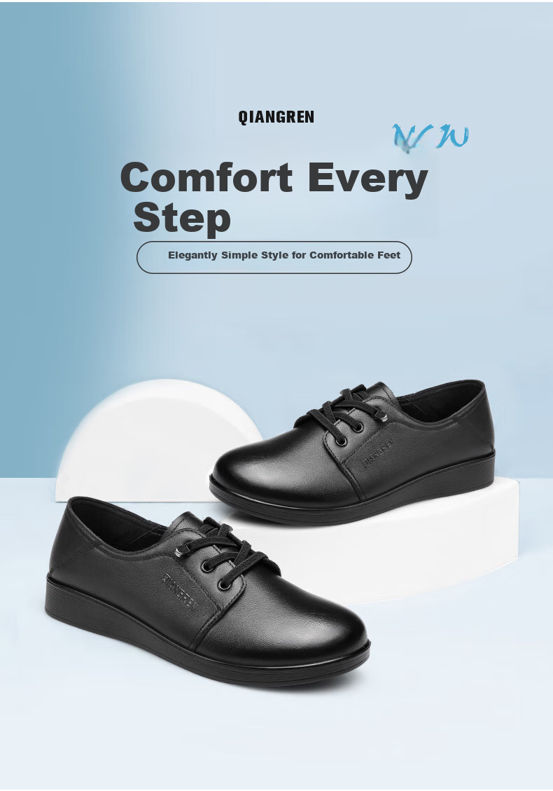 Qiangren Comfortable Women's Flats, Top-Grain Leather, Breathable Simple Casual Shoes, JDLA73219, All-Season Style, Size 35 4