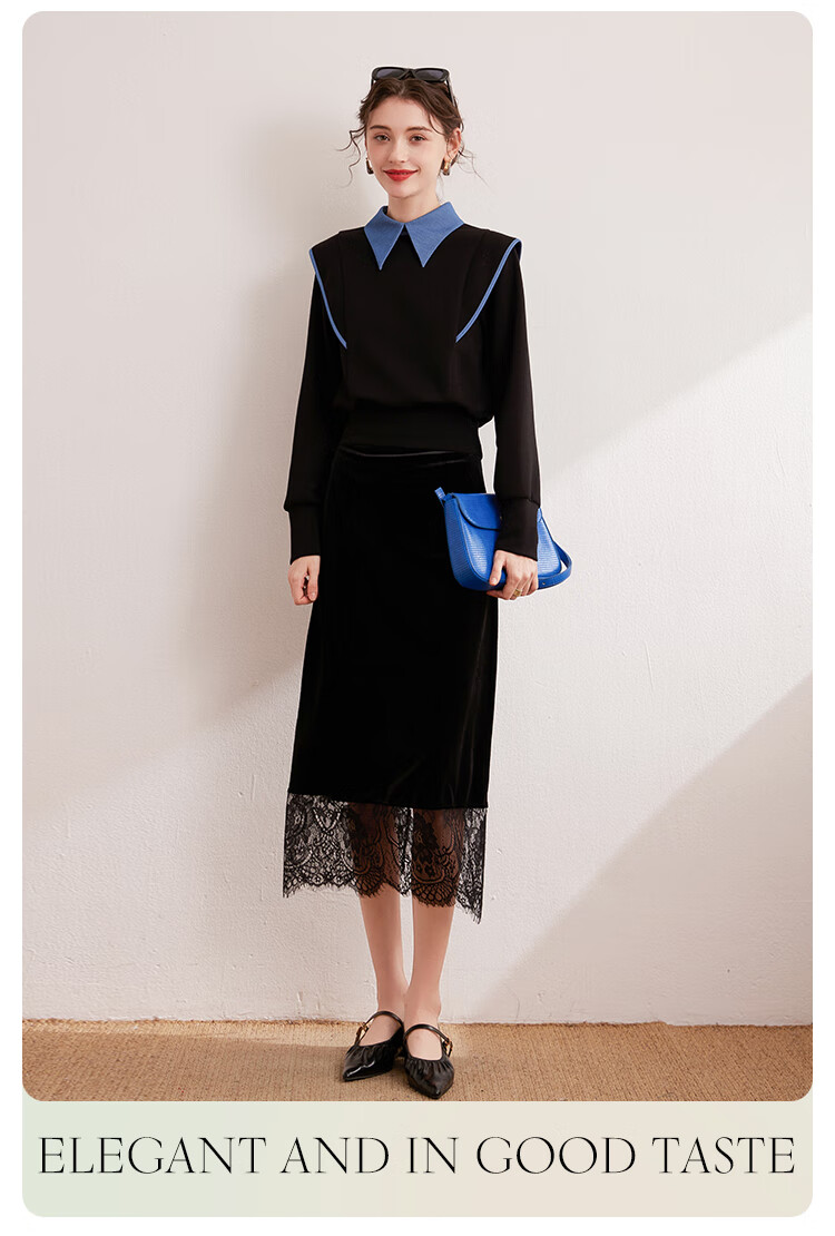 Bailuyu Colorblock Spliced Fake Two-Piece Pullover Sweatshirt Autumn New Fashion Small Flying Sleeve Patch Top Women Black L 5