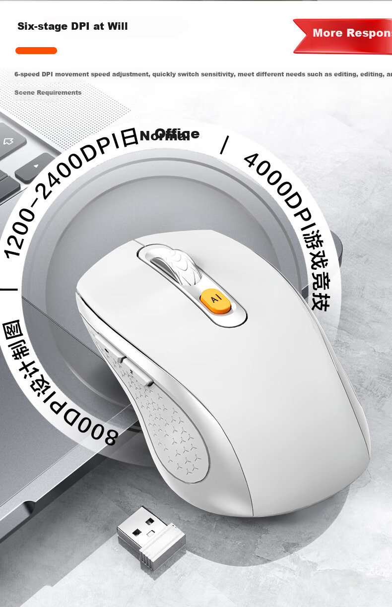 D.ROB Smart AI Mouse, Ergonomic Wireless Office Mouse, Bluetooth Dual-Mode Voice Typing Type-C Rechargeable Large Hand Mouse (With DeepSeek), D9 Black 17