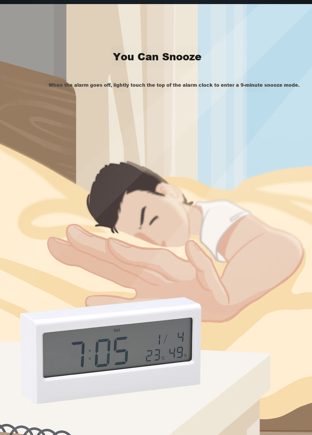 KACO Smart Electronic Alarm Clock with Creative Design for Children And Students, Large Backlit Screen, Digital Temperature And Humidity Display, Multifunctional White K1422 10