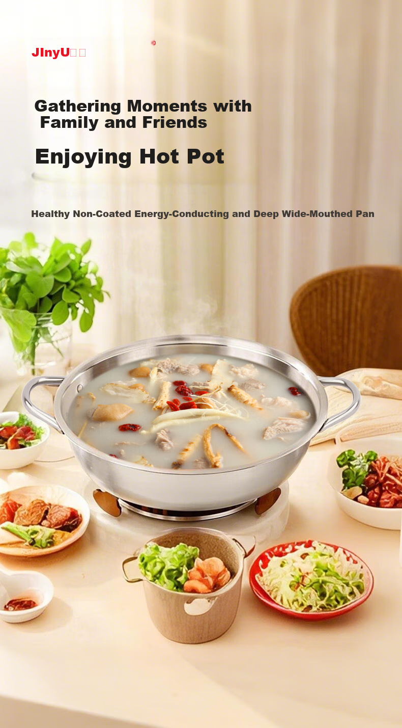 Jinyu Casserole Pot for Hotpot, Stainless Steel Outdoor Induction Cooker Soup Pot, 28CM 5.3L Large Capacity 1