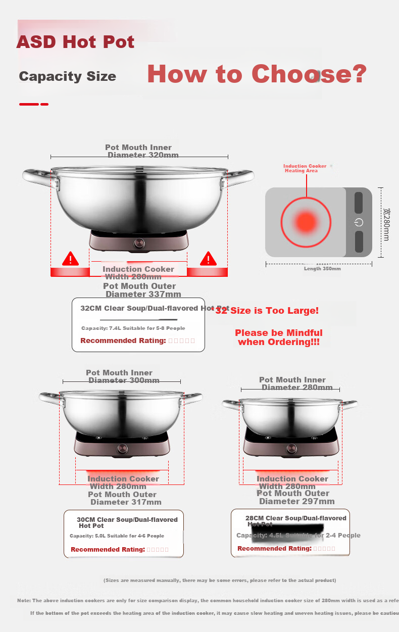 ASD Hot Pot, 304 Stainless Steel Clear Soup Hot Pot, 28CM Soup Pot, Suitable for Open Flame And Induction Cooktops, Heatable, FS28A6WG 1