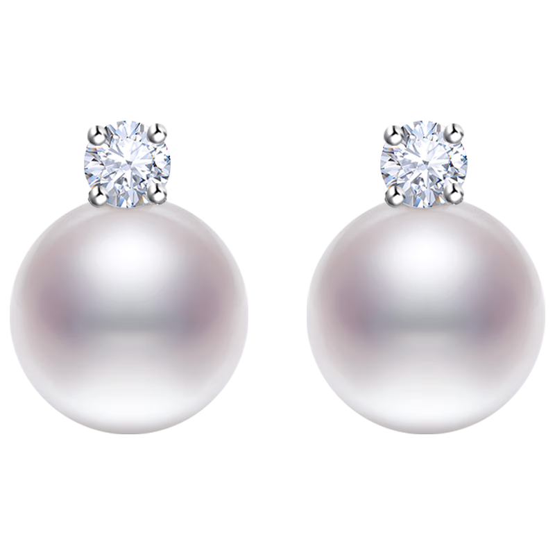 Daimi S925 Silver 10-11mm Round Freshwater Pearl Stud Earrings Princess Style Mother's Day Gift for Girlfriend Wife