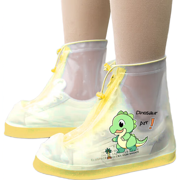 Qihaiqiu Children's Rain Shoe Covers Unisex Mid-High Anti-Slip Wear-Resistant Thickened Waterproof Rain Boots Little Dinosaur L