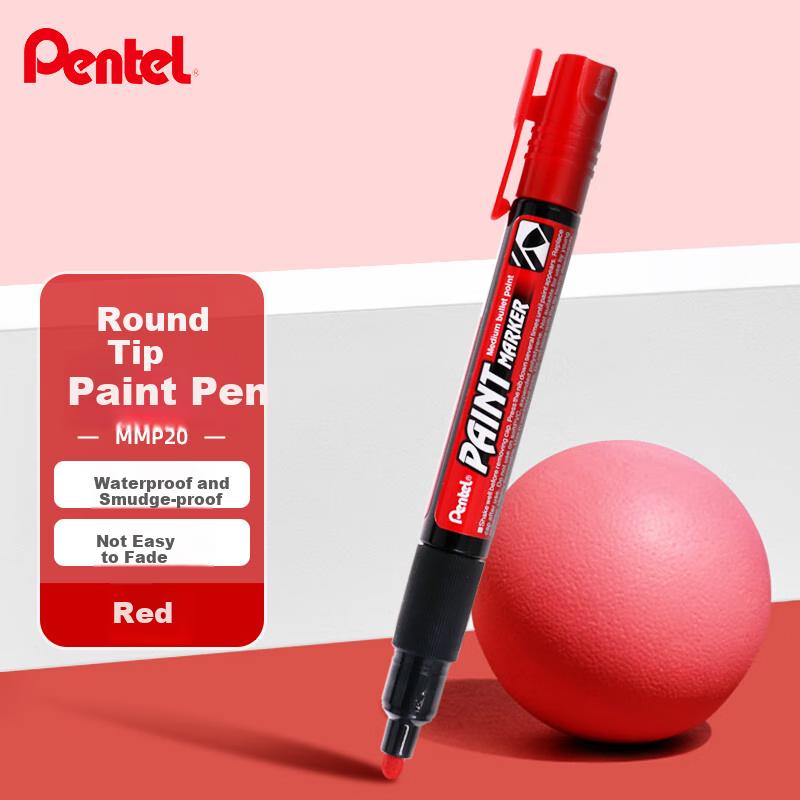Pentel Color Round Tip Paint Marker, Waterproof Quick-Drying Marker, Thick Tip Large Letter Advertising Pen MMP20, Red Single Pack