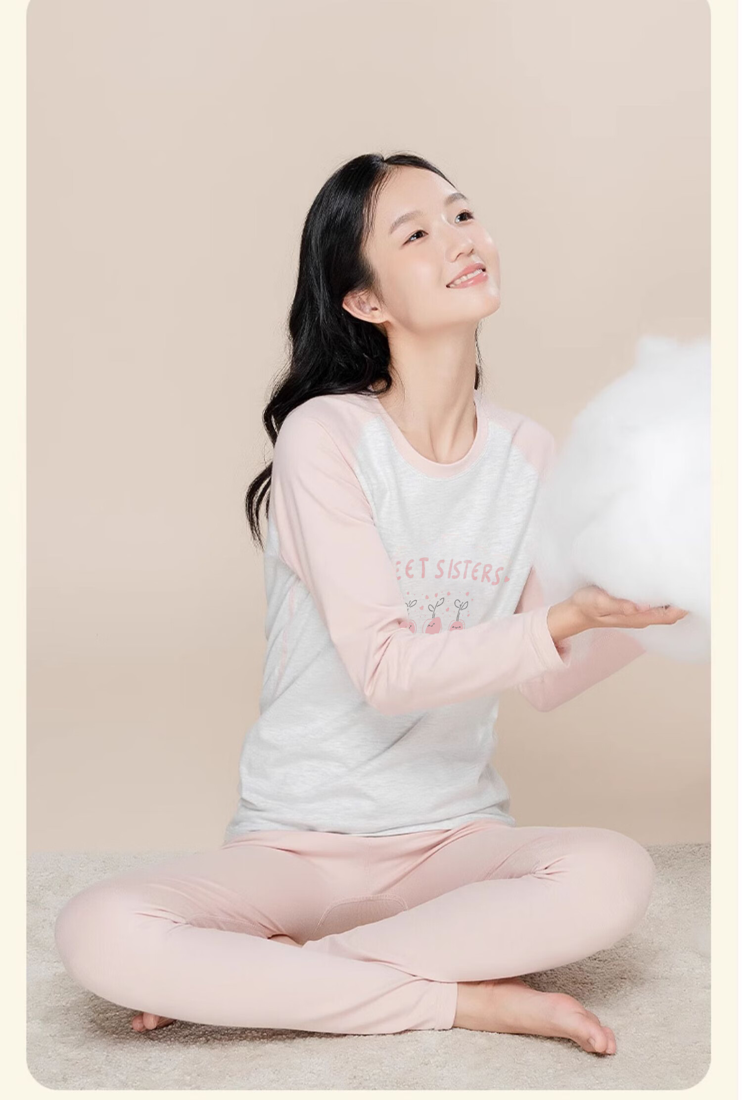 Dingguagua Girls' Pure Cotton Autumn Thermal Underwear Set for Middle and High School Students, Warm Cotton Knitwear for Teenagers 12