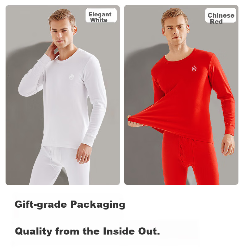 SEPTWOLVES [Antibacterial] Thermal Underwear for Men, Autumn And Winter Pure Cotton Undershirt And Pants Set, All-Cotton Base Layer Top And Bottom 24
