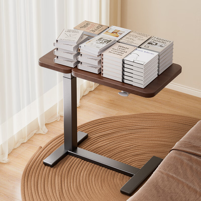 One's Member Bedside Table Coffee Table Adjustable Lift Table Mobile Computer Desk Rotating Table Dorm Small Table Walnut Color