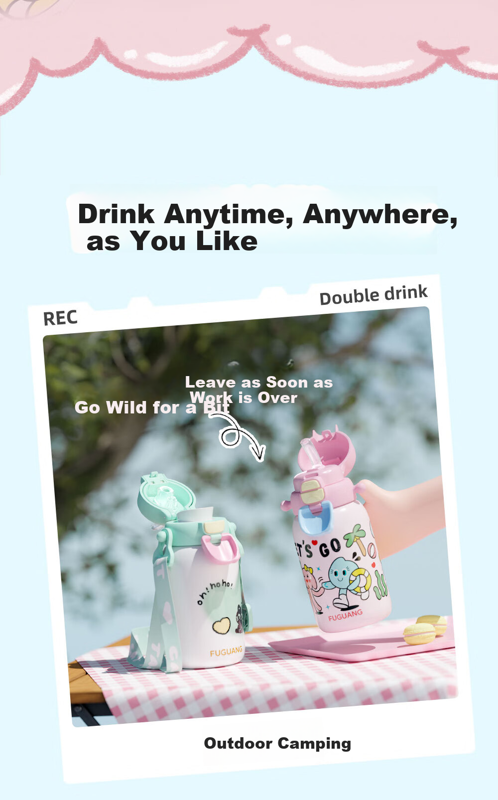 FGA Fuguang Children's Insulated Cup, 316 Stainless Steel, High-Value Straw Water Bottle for Women, Large Capacity Water Bottle for Students, 560ml 10