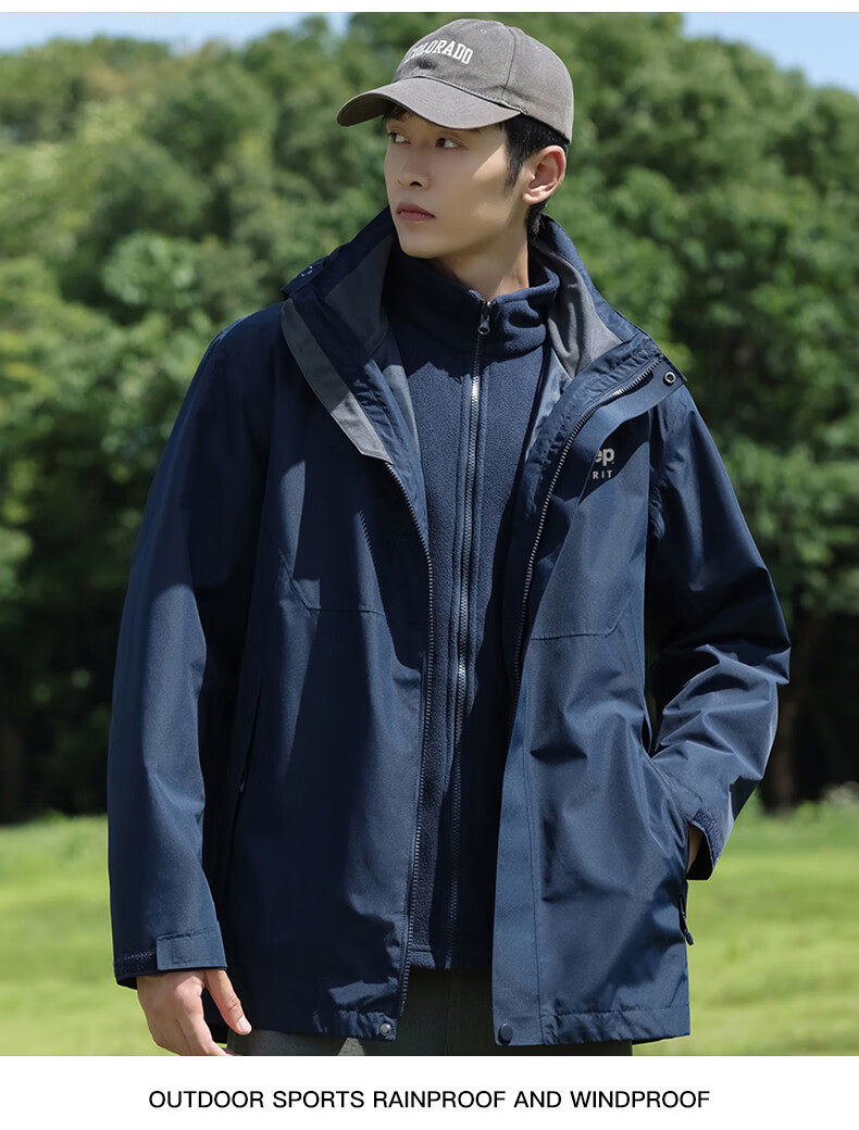 JEEP SPIRIT Men's Outdoor 3-in-1 Fleece Lined Waterproof Windproof Hiking Jacket, Ink Black, 3XL 9