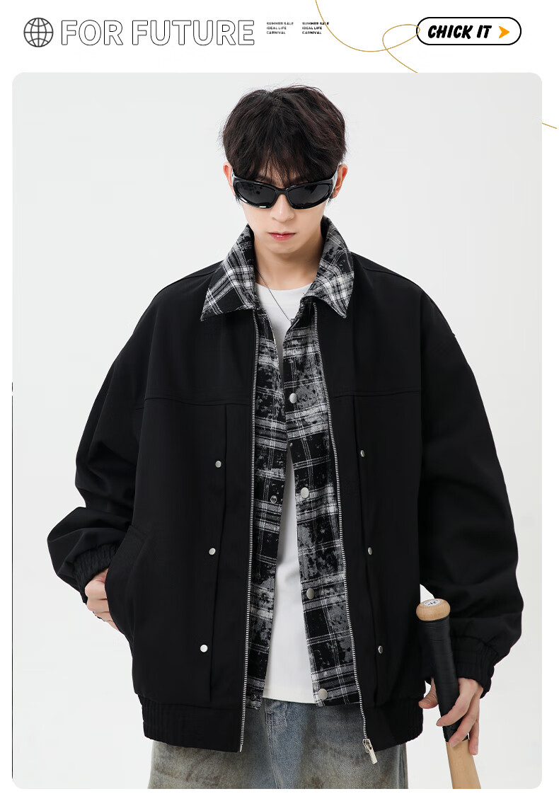 CLOR Men's Autumn Winter Two-Piece Style Casual Plaid Lapel Jacket JK11 Coffee XL 1