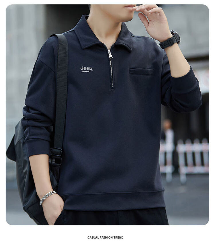 JEEP SPIRIT Men's Sweatshirt, Spring Season, Lapel Collar, Half-Zip, Loose Casual Top, Dark Gray, 4XL 8