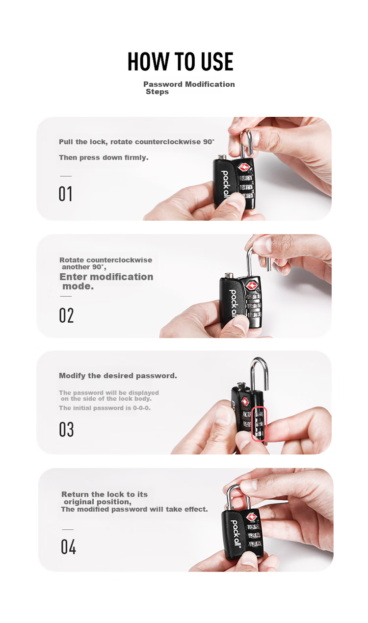 Pack All Travel Combination Lock, Three-Digit TSA Lock, Luggage Anti-Theft Lock, Dormitory Cabinet Password Lock Padlock, Black 7
