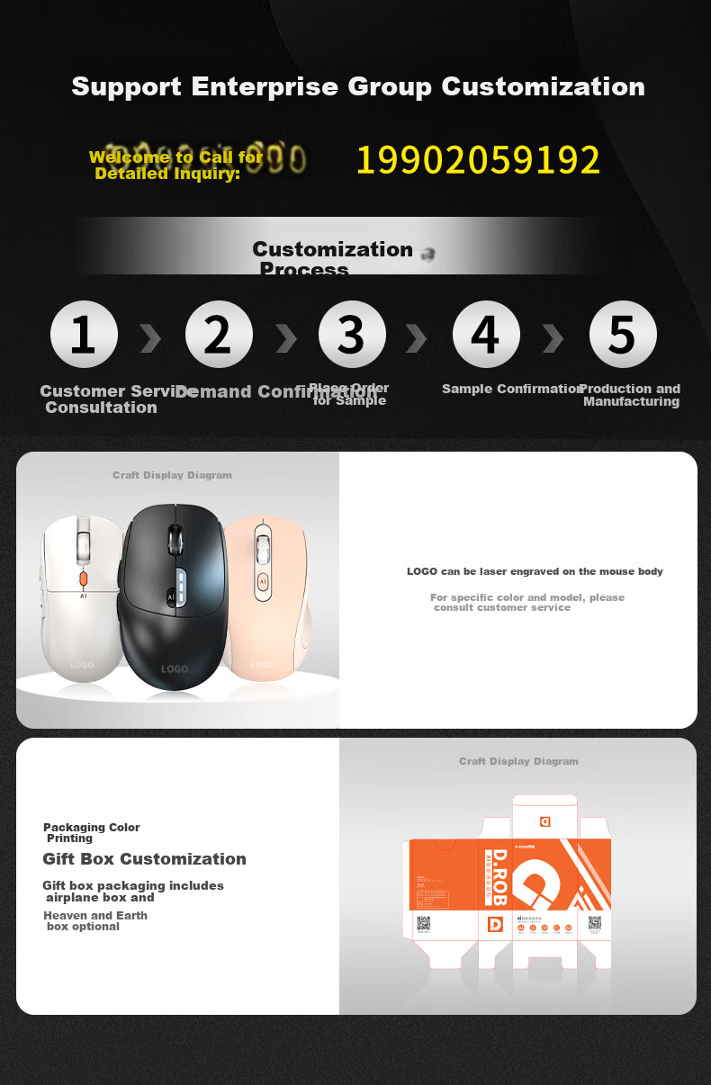 D.ROB Smart AI Mouse, Ergonomic Wireless Office Mouse, Bluetooth Dual-Mode Voice Typing Type-C Rechargeable Large Hand Mouse (With DeepSeek), D9 Black 22