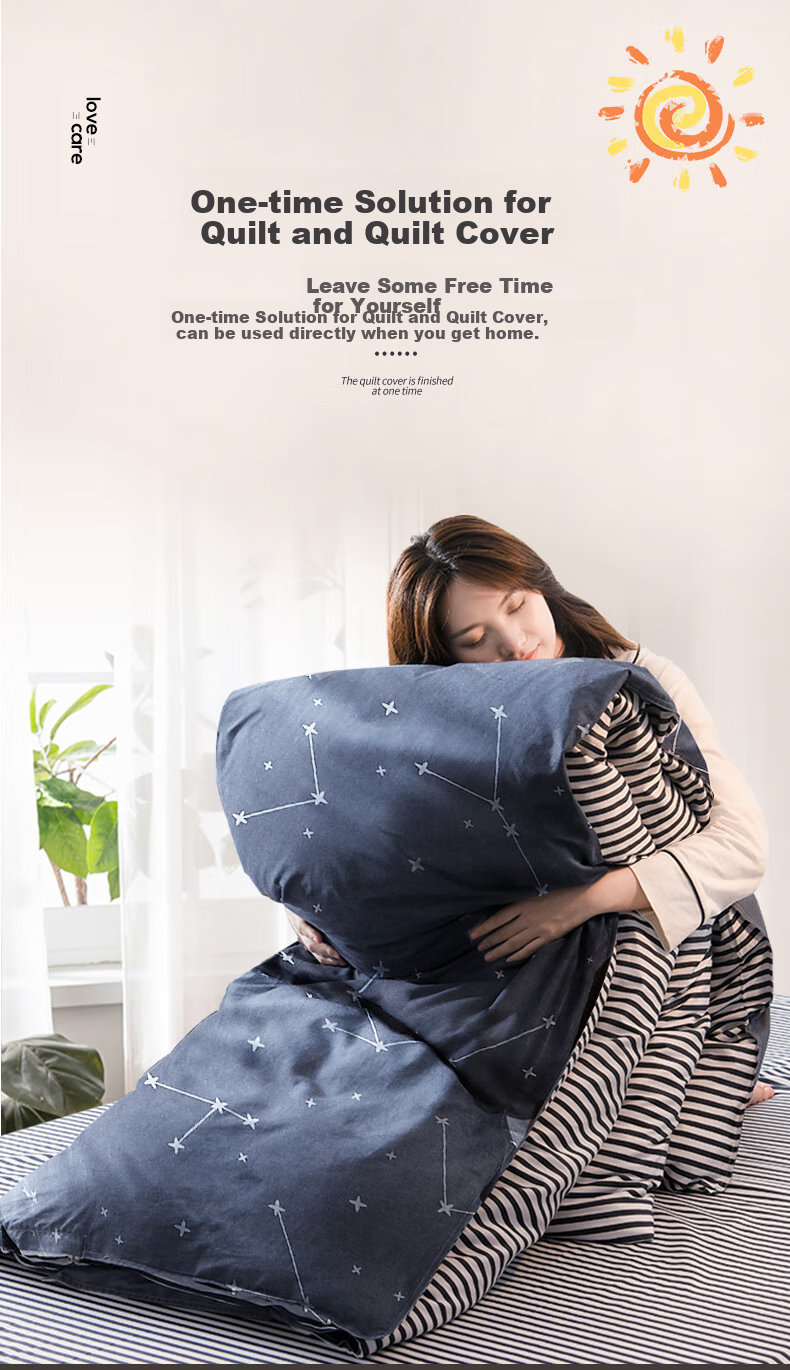Yunjin Cotton Quilt with Duvet Cover, Pure Xinjiang Cotton Comforter for Single Person, Autumn And Winter Bedding, 6 Jin (3 Kg), 150x200cm, Star Patter 2