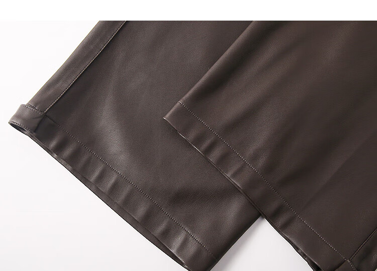 Demana [Button Adjustable Cuff] Winter Glossy PU Elastic High-Waist Cropped Straight-Leg Loose Women's Casual Pants 4