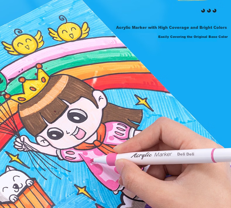 Deli 12-Color Acrylic Markers, Children's Drawing Pens, Paint Set for Boys And Girls, Toy Birthday Gift HM922-12 10