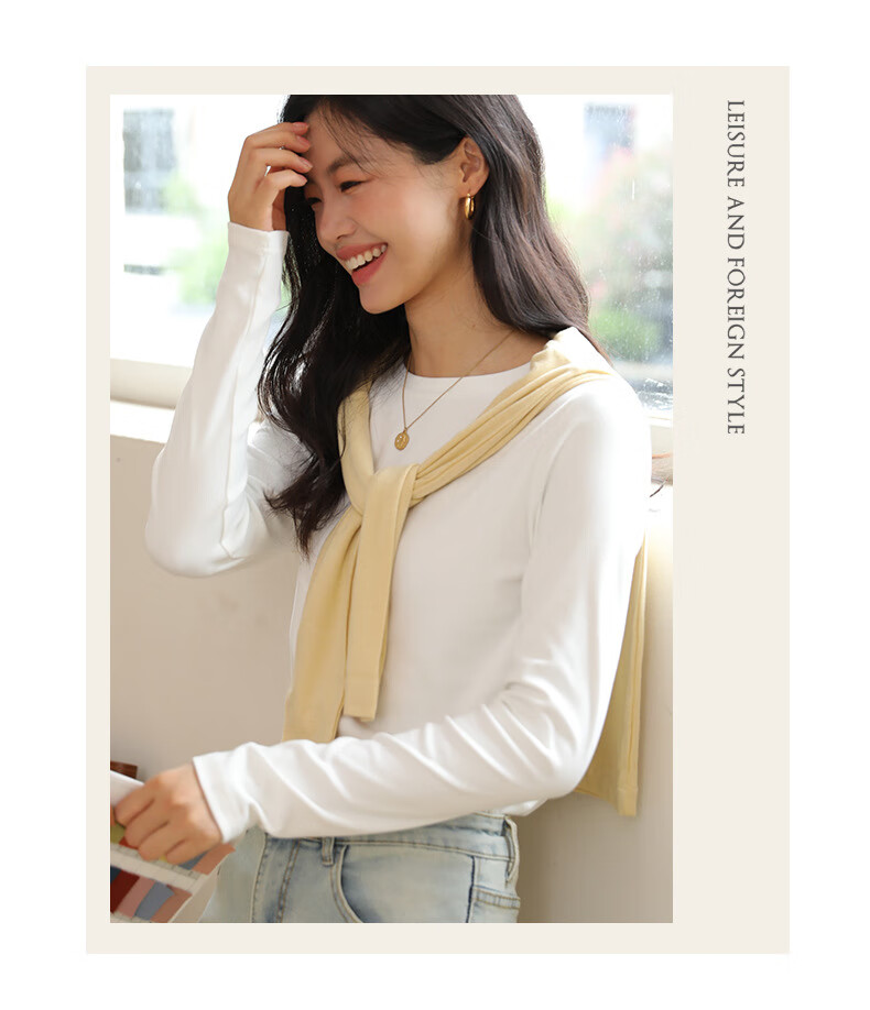 LangSha Women's Autumn Slim Fit Base Layer Long Sleeve T-Shirt 2025 New Round Neck Casual Top 2