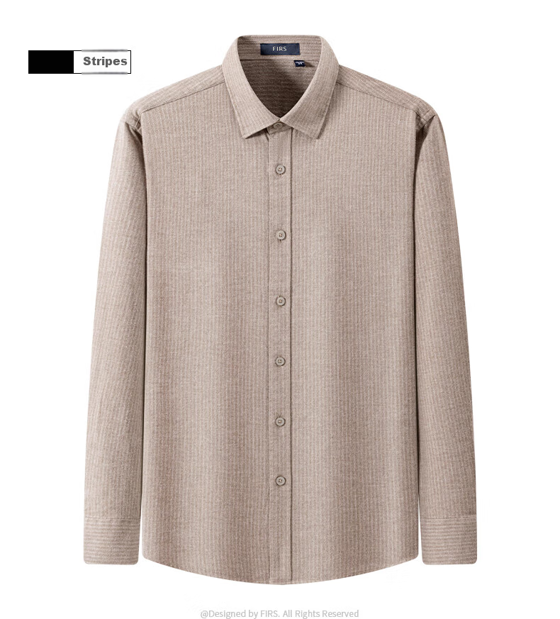 FIRS [Pure Cotton Brushed] Men's Long-Sleeve Shirt, Spring New Casual All-Cotton Shirt, Khaki, Size 38 2