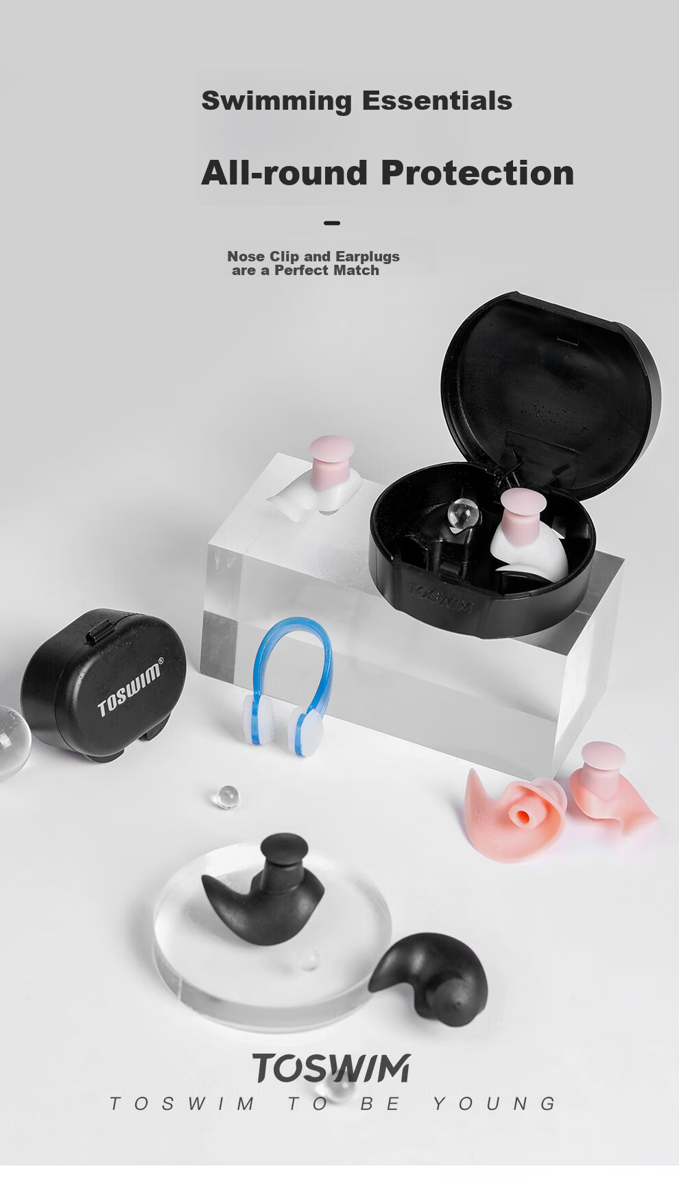 TOSWIM Swimming Earplugs, Comfortable Waterproof Adhesive Ear Protection for Bathing, Essential Anti-Infiltration, Children's Model - Ink Black 7