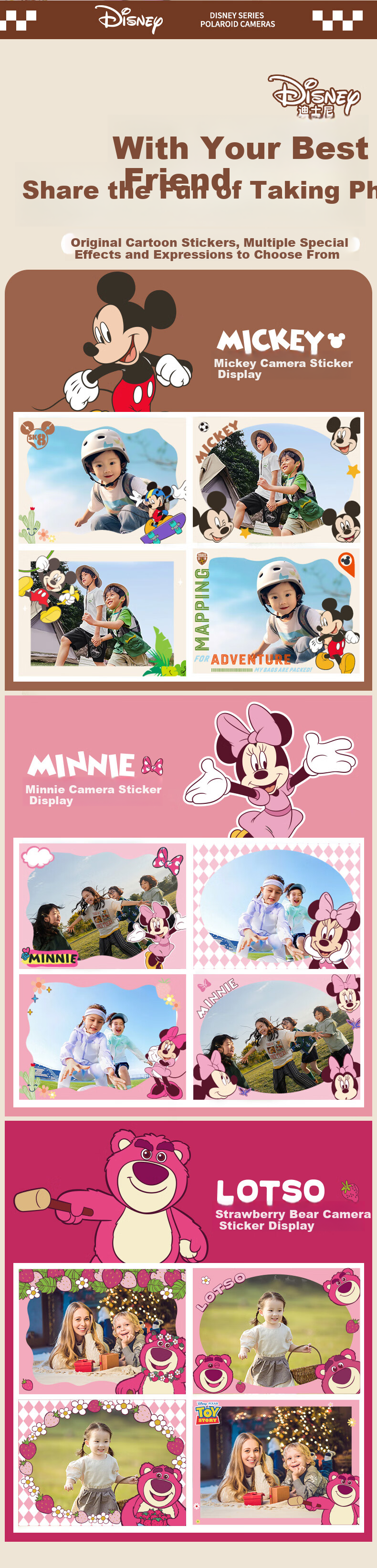 Disney Colorful Instant Camera for Children, Print Directly, Photo Toy, Birthday Gift for Boys And Girls, PC02 Minnie 8