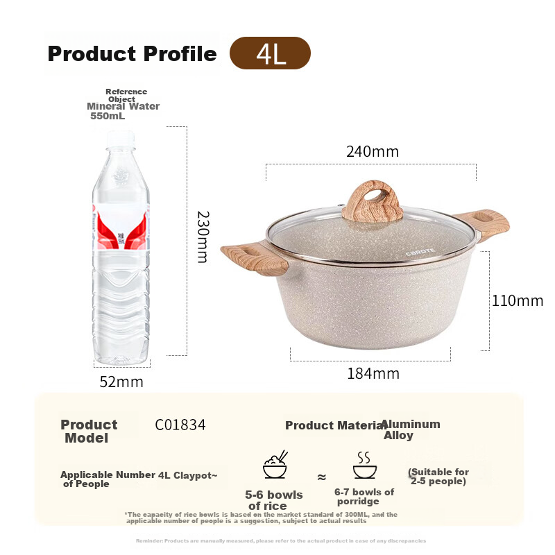 CaROTE Maifanshi Non-Stick Titanium Pot, Stew Pot for Home Use, Milk Pot, Suitable for Induction And Gas Cooktops, for Frying, Stir-Frying, Steaming, Cooking Porridge And Noodles, 24cm