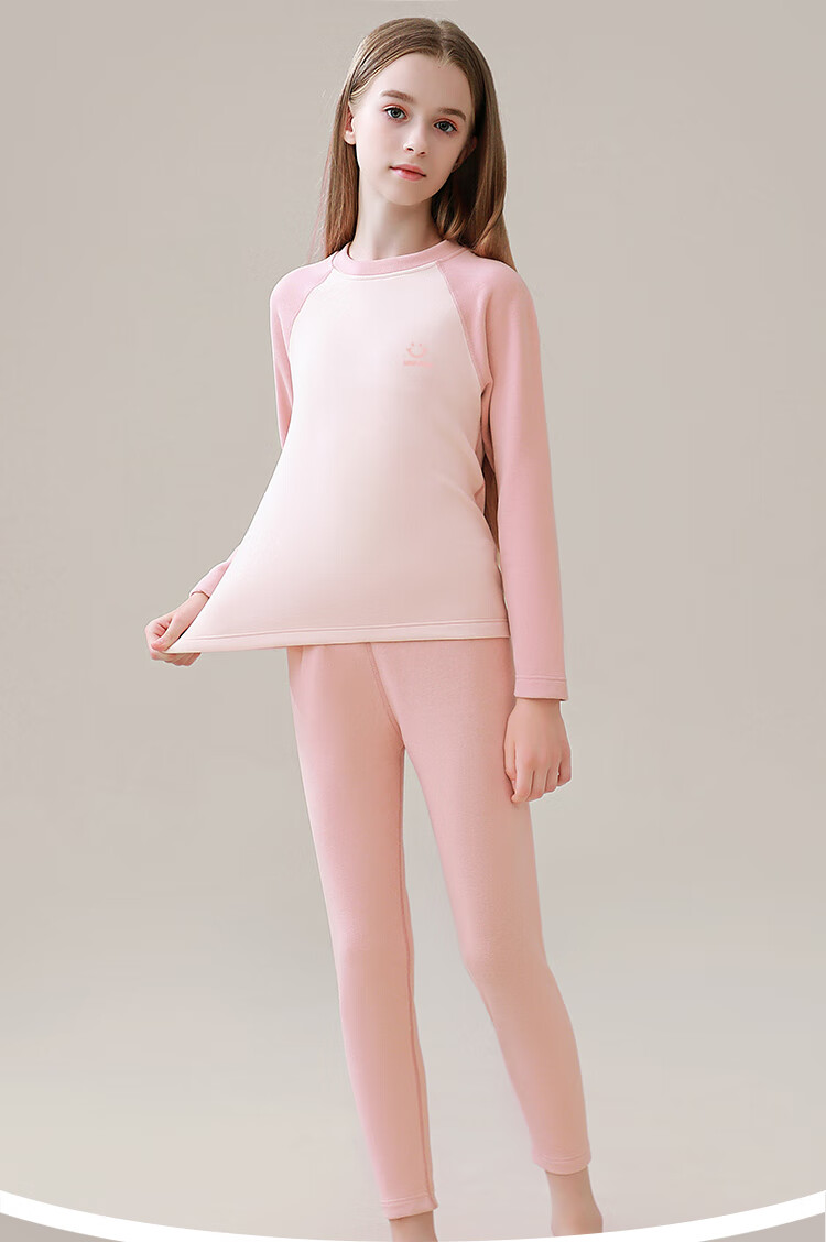 Dingguagua Children's Autumn Thermal Underwear Set Boys Girls Round Neck Seamless Class A Mid-Large Kids Base Layer Shirt and Pants 3