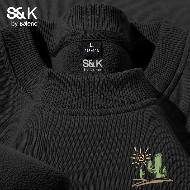 Baleno S&K Series Alizhong Fleece Lined Men's Sweatshirt Winter Casual Trendy Crew Neck Thick Warm Base Layer Top 3