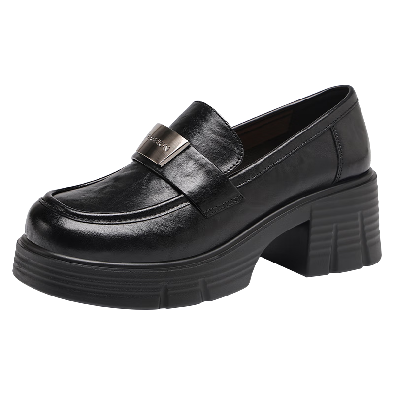 Red Dragonfly Women's Thick Sole Height Increasing Comfortable Loafers Leather Breathable Slip-On Casual Shoes WTB353361 Black 37