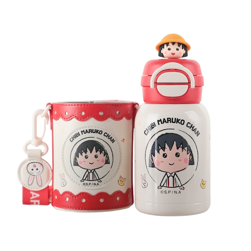BEDDYBEAR Open-Smiling Double-Lid Children's Insulated Cup with Straw, 316 Stainless Steel Large Capacity Thermos Flask, 600ML, Miao Tu Wa