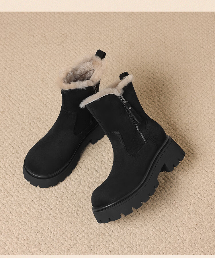 ZHR Women's Snow Boots Fleece Lined Thick Warm Cotton Shoes Northeast Thick Sole Short Boots 2025 New Women's Boots K381B Black Size 37 8
