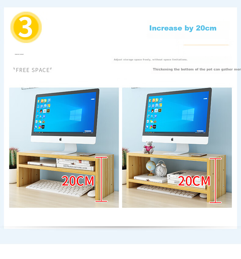Shuranjia Adjustable Height Computer Monitor Riser Stand, Dorm Office Desk Organizer Shelf, Cherry Wood Color 04 5