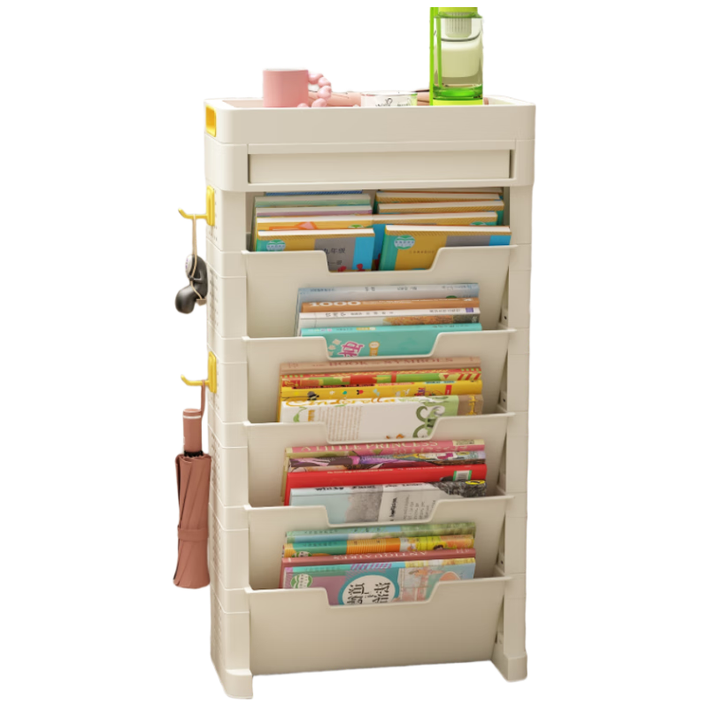 Anerya Cream White Floor Standing Side Bookshelf for High School Students Classroom Desk Storage Rack
