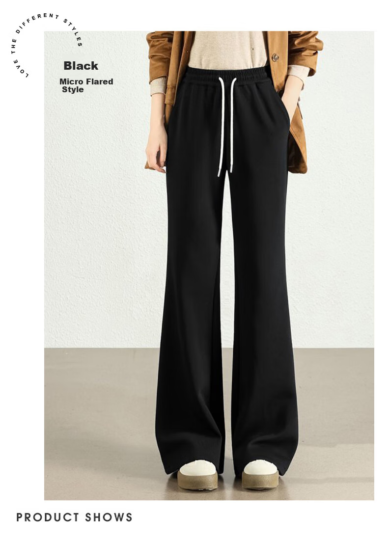 Jeanswest Women's Summer High-Waist Draped Drawstring Loose American-Style Sporty Curved Wide-Leg Pants Black M 23