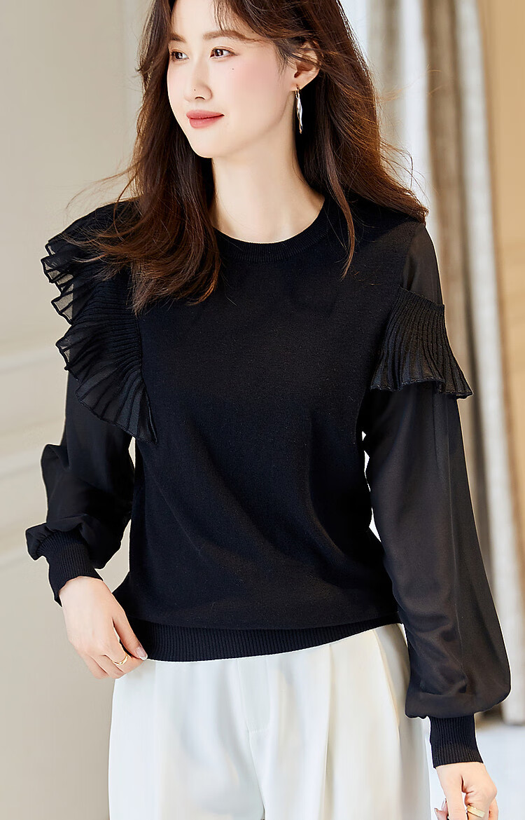 Dme [Containing Fluffy Wool] Spring And Autumn Stylish Spliced Sweater, Concealing Body Shape, Slimming Effect, Elegant Knitted Sweater for Women with High-End Feel 30