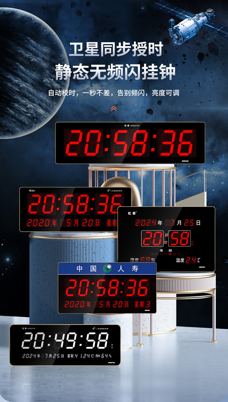 HoTai Conversation Room Static Display Clock, Digital Non-Flickering Wall Clock, LED Electronic Perpetual Calendar, 2175-Hour Minute Second Red Light 1