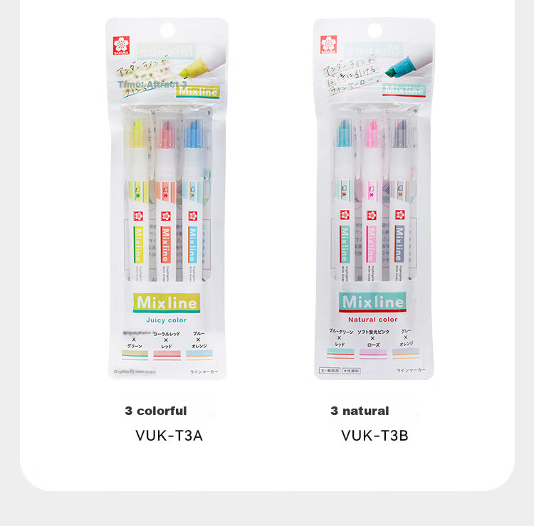 SAKURA Multifunctional Dual-Head Highlighter, 6 Colors, Planner Pen, Exam Review Marker, 3-Piece Set, Colorful 3