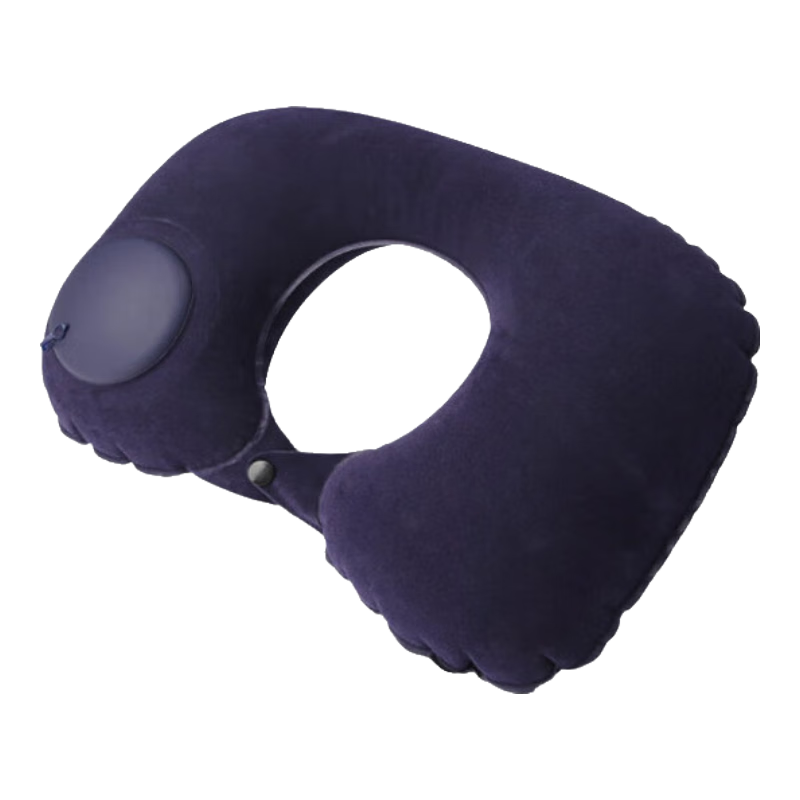 Etravel Inflatable U-Shaped Travel Neck Pillow Press-Type Portable Airplane High-Speed Train Headrest Dark Blue