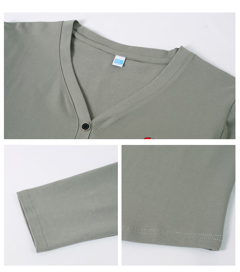 Woodpecker V-Neck Raglan Long Sleeve T-Shirt Women Autumn New Pure Cotton Fashion Casual Plus Size Base Shirt Top Gray Green 2XL 17