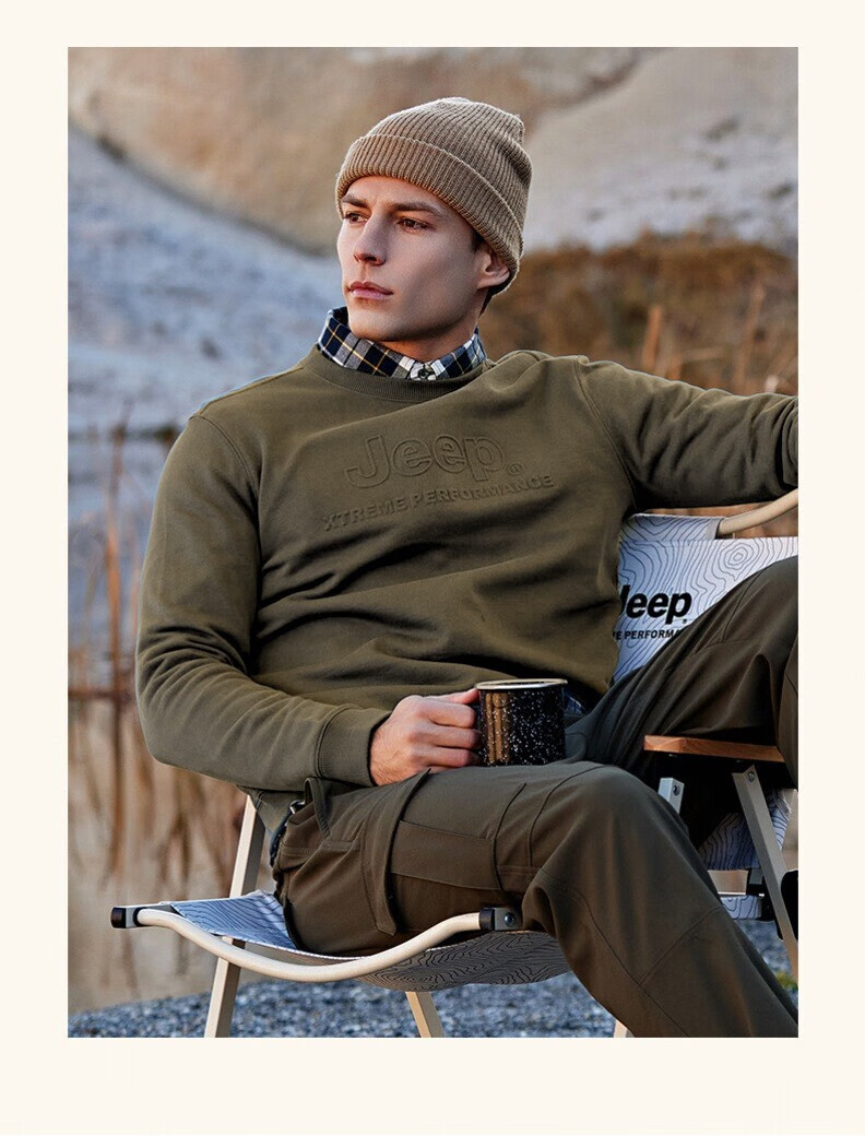 Jeep Men's Autumn Winter Thickened Warm Long Sleeve T-Shirt Outdoor Casual Loose Pullover Base Shirt 4344 7