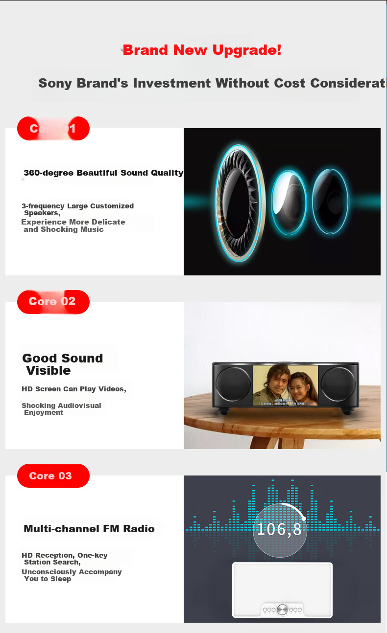 Soaiy Bluetooth Speaker Alarm Radio All-In Computer High-Quality Smart Portable Subwoofer Wireless Music Player with Card Slot LCD S69 Black 1