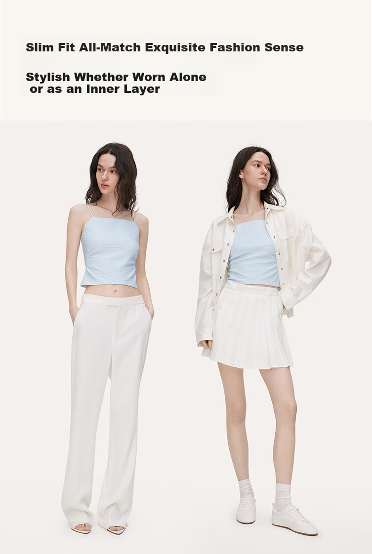 Ubras Liu Wen Style Sweet Girl Ruched Camisole Tank Top for Women, Inner Wear, Beautiful Back Top, Outer Wear, Ripple Blue, Size L 2