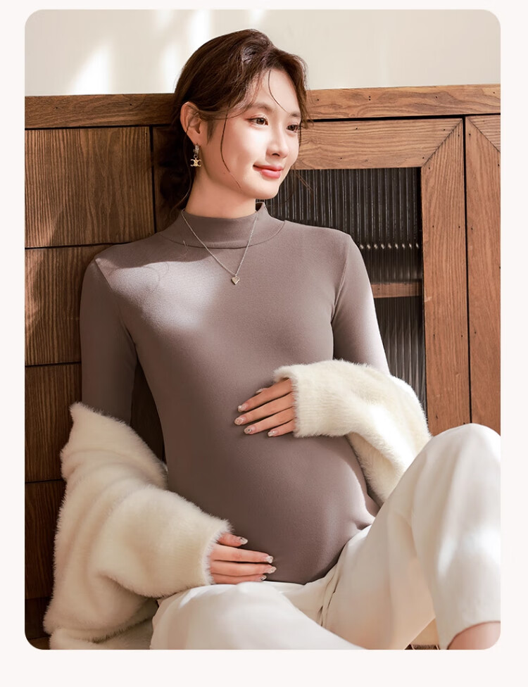 LangSha Maternity Women's Half Turtleneck Thermal Top Autumn Winter Double-Sided Fleece Lined Antibacterial Anti-Mite Maternity Base Shirt 3