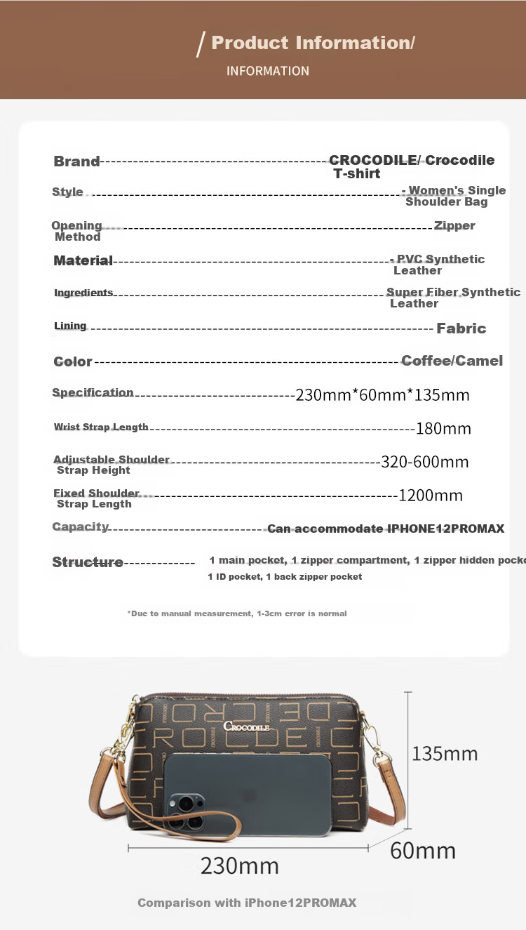 CROCODILE Goddess Festival Vintage Floral Letter Simple Crossbody Women's Handbag, Casual Underarm Bag, Shoulder Bag for Wome 7