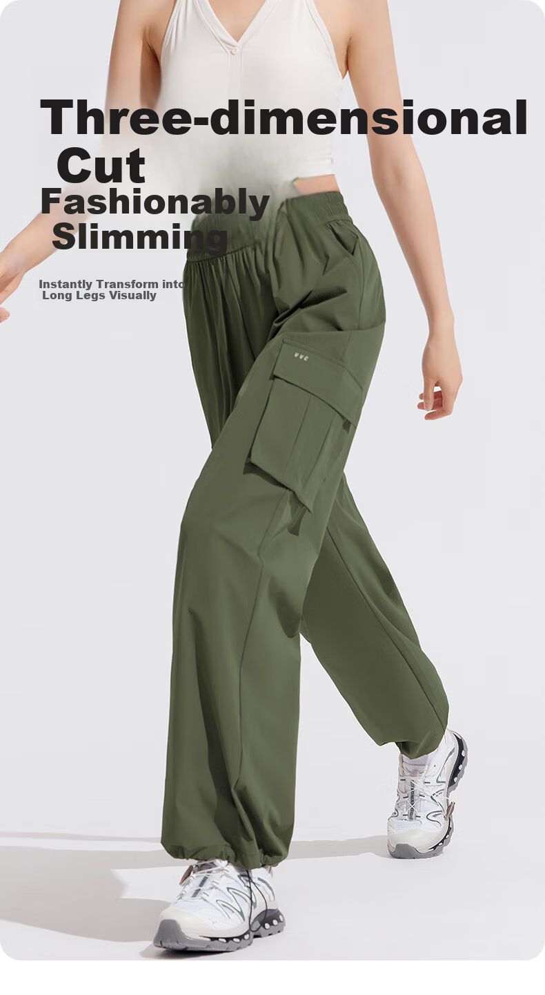 VVC Women's Casual Pants, Spring And Summer Sun Protection Cargo Pants, Wide-Leg Two-Way Wear, Quick-Dry Cool Feeling Patrol Pants, Olive Green, M 2