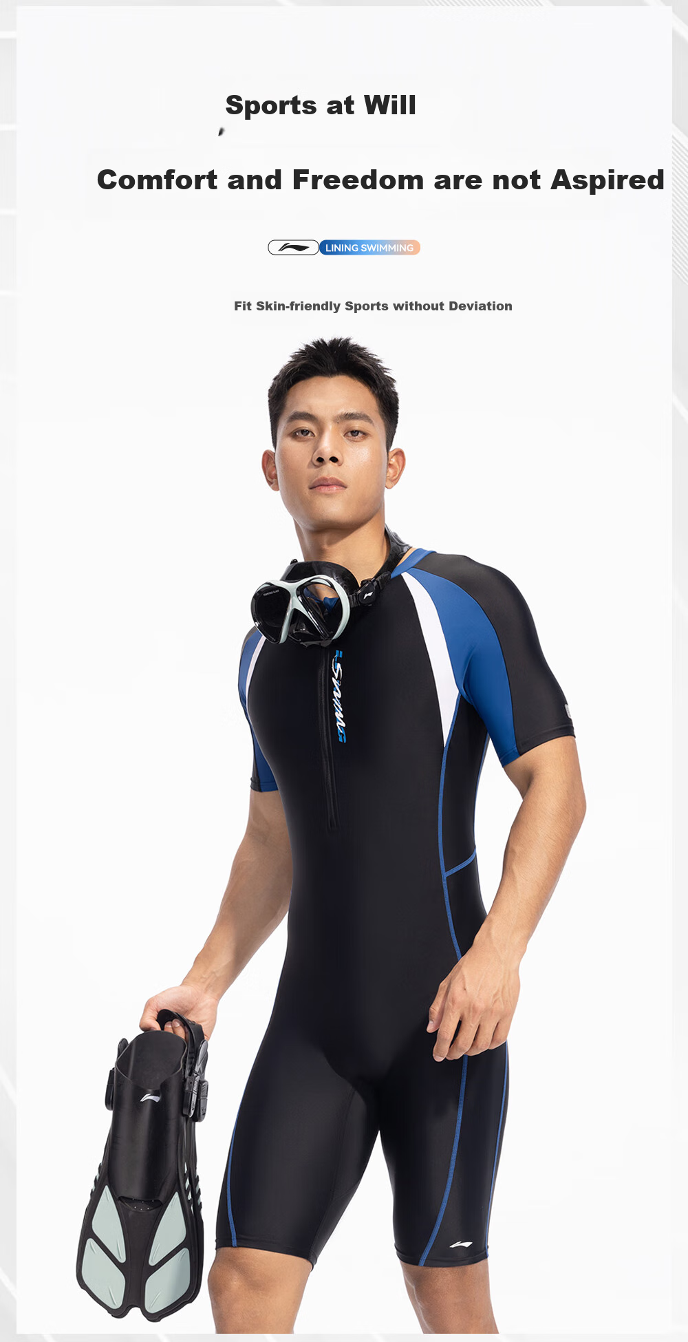 Li-Ning Men's One-Piece Swimsuit, for Teenagers And Adults, Professional Warm Winter Swimwear, for Older Children And Middle School Boys 7