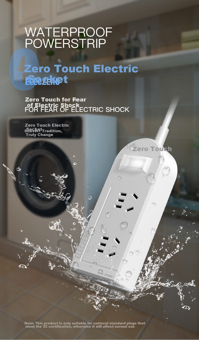 KPQ Zero-Contact KPQ Non-Electric Shock Socket, IPX9 Waterproof, Overload And Short Circuit Protection Power Strip, Outdoor Rainproof Power Strip, Kitchen Bathroom Moisture-Proof Children's Anti-Electric Shock DF02, 3 Meters Long 1